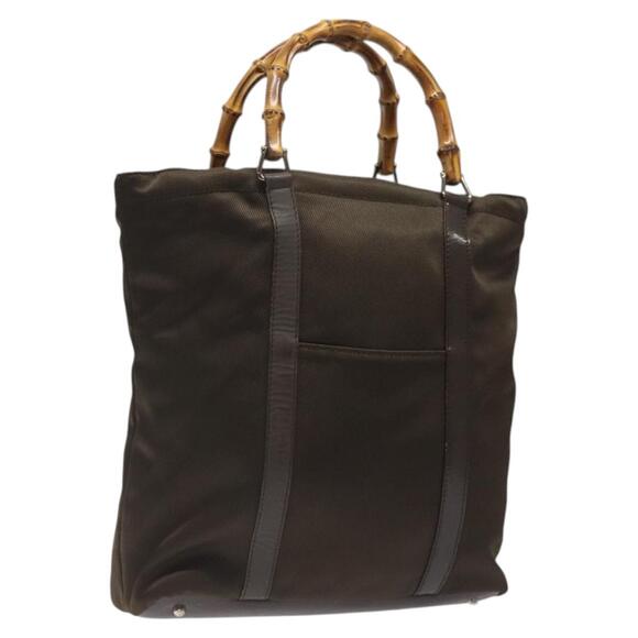 GUCCI Bamboo Hand Bag Nylon Beige Silver 000 1998 000 1998 - Picture 1 of 12